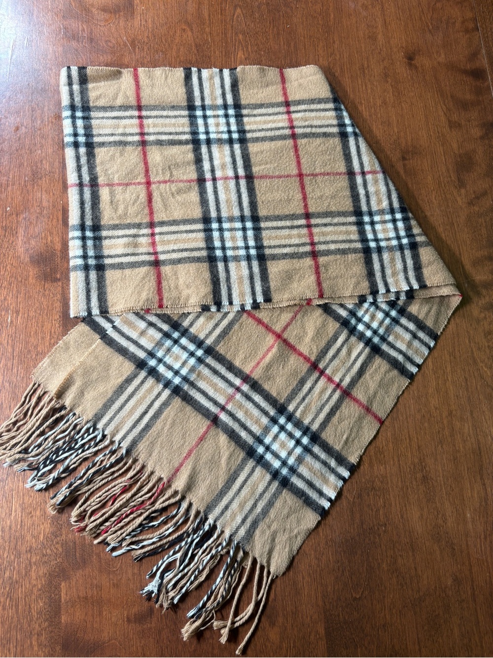 V. FRAAS Camel Plaid Wool-Blend Men’s Scarf with Red Accent